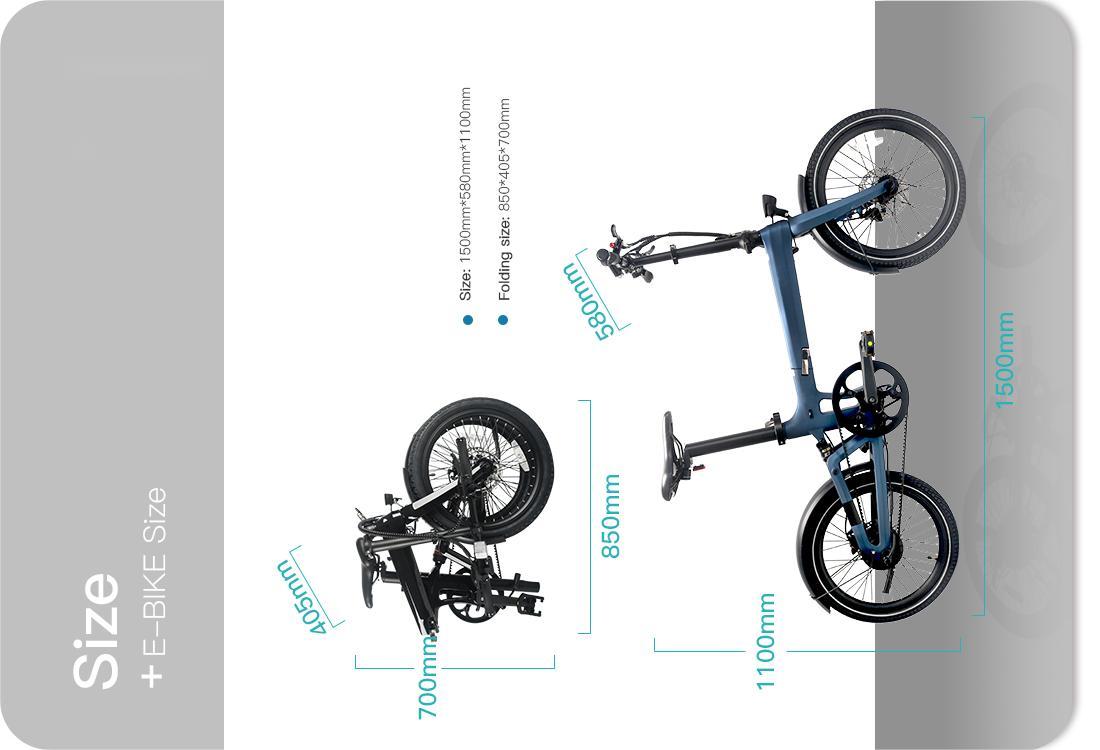 Rozmiar składanego e-roweru z włókna węglowego LCE-XO